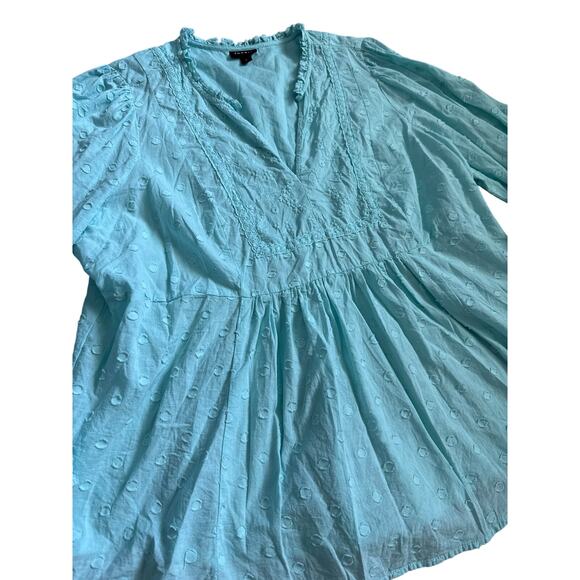 Torrid Plus Clip‎ Dot Mixed Eyelet Yoke Peasant Top Blue Size 1X - Picture 9 of 11